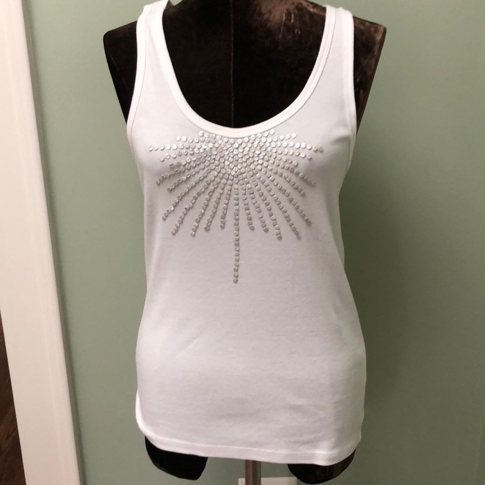 Tory Burch White Tank Top with Leather Sequins